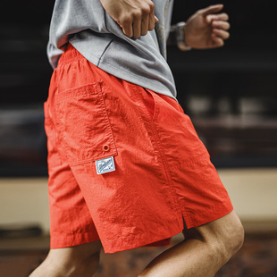 塔丝隆外穿休闲五分裤 马登工装 美式 橘红色海边度假沙滩短裤 男夏季