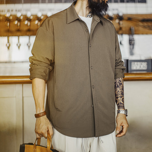 美式 薄款 复古猎装 外套肘部拼接翻领正肩长袖 衬衣男春 衬衫 马登工装
