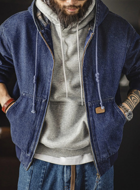 马登工装美式复古水洗牛仔J130连帽夹克重磅做旧Vintage外套男春