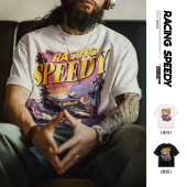 男夏季 复古白色大印花T恤高街潮流纯棉艺术宽松短袖 美式 马登工装