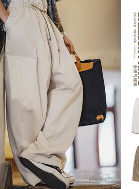 马登工装美式复古宽松气球裤廓形哈伦裤卡其色日系休闲长裤子男春