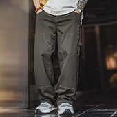 轻美式 休闲双膝伐木裤 肌理感薄款 马登工装 垂感军绿色长裤 子男夏春