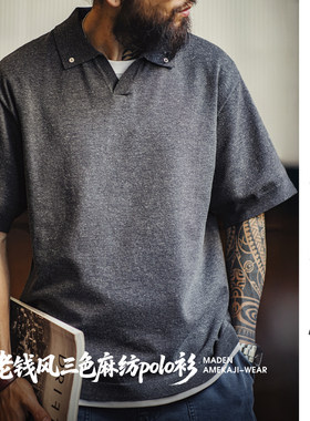 马登工装美式老钱风海鸥领polo衫