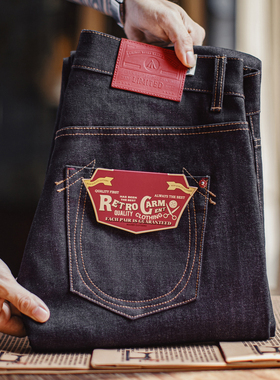 马登工装美式复古赤耳原牛丹宁牛仔裤微锥形深色直筒休闲裤男秋冬