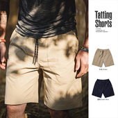 男夏 大口袋褶皱宽松直筒抽绳尼龙五分裤 马登工装 户外休闲梭织短裤