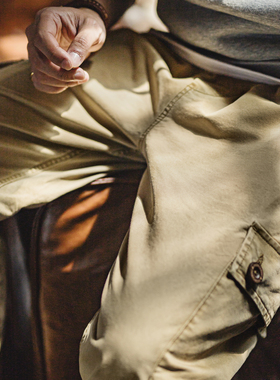 马登工装美式复古m51卡其色多口袋休闲裤水洗做旧直筒长裤子男春