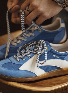 马登新款蓝色复古德训鞋男运动阿甘鞋网面透气休闲赛车鞋板鞋