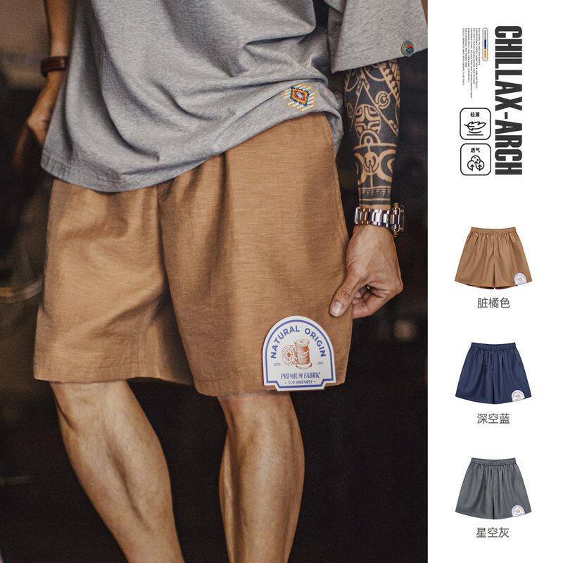 马登工装美式莱赛尔仿亚麻短裤外穿直筒老钱风休闲5分裤薄款男夏