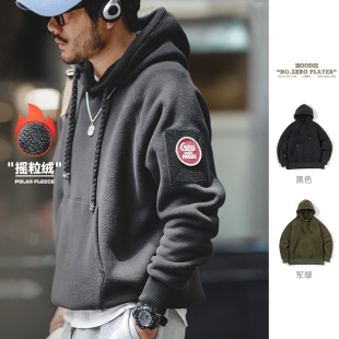 男春 休闲重磅摇粒绒卫衣连帽百搭加厚抓绒套头衫 马登工装 美式