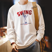 T恤圆领内搭纯棉打底衫 复古字母棒球印花长袖 男春 美式 马登工装