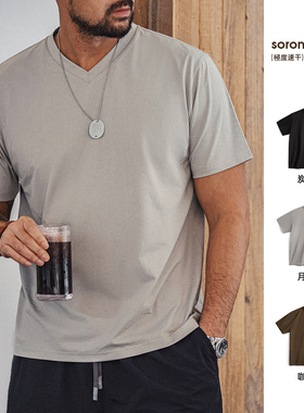 马登工装美式Sorona速干凉感短袖老钱风T恤索罗娜v领纯色打底男夏