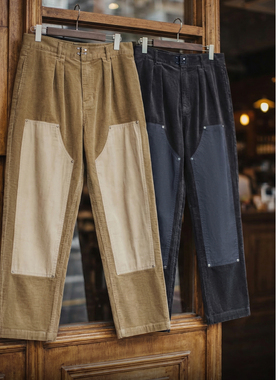 马登工装美式复古双膝灯芯绒伐木裤条绒直筒保暖卡其色休闲裤男冬