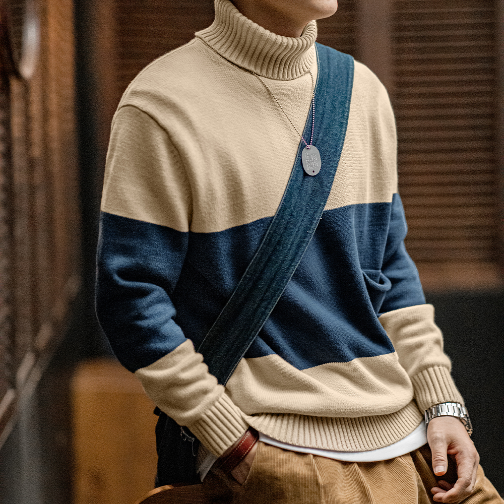 马登工装美式复古高领编织毛衣