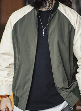 马登工装美式复古撞色MA1飞行员夹克拼色插肩棒球服休闲外套男春