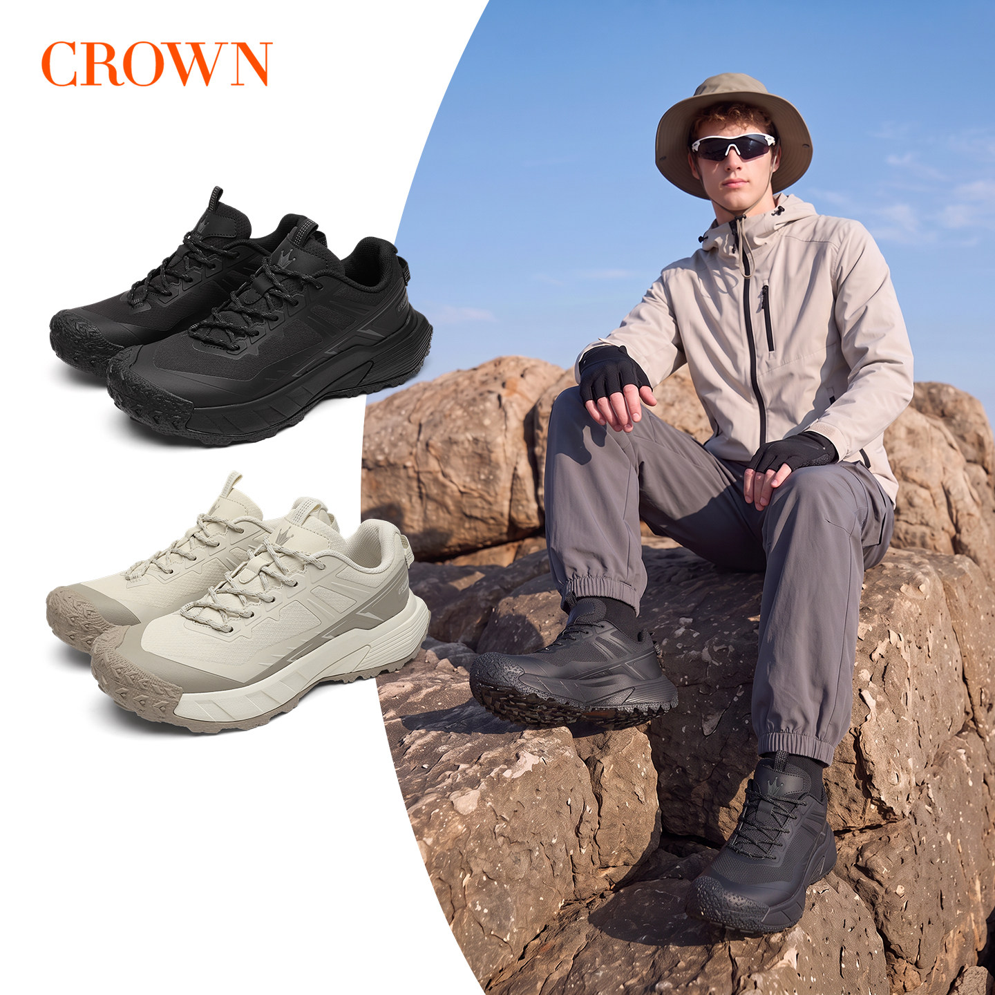 CROWN/皇冠运动户外男鞋耐磨防滑跑步鞋徒步登山健步鞋透气休闲鞋