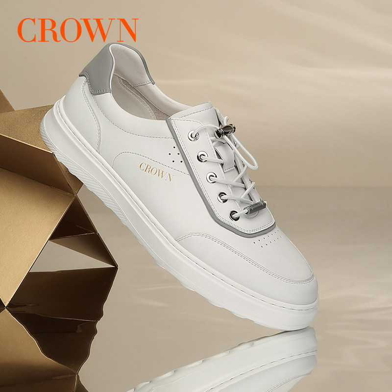 CROWN/皇冠休闲男鞋板鞋新款真皮板鞋男士软底休闲运动百搭潮鞋