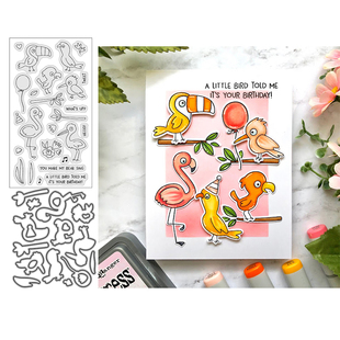 5343火烈鸟 Scrapbook DIY相册手账蚀刻压花切割模具+透明印章