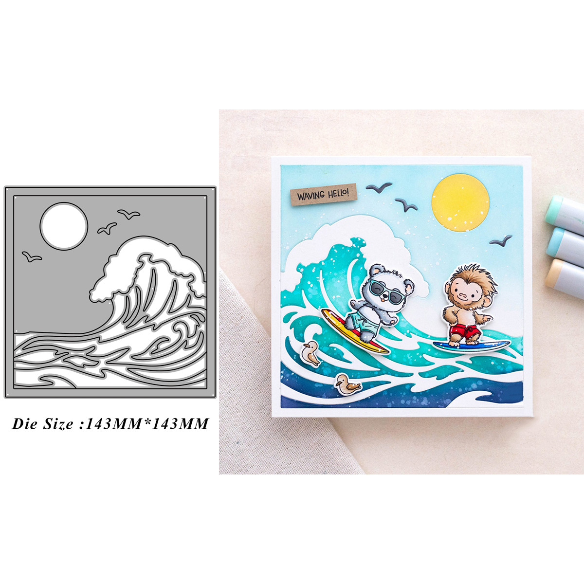 7340冲浪背景切割模具DIY cutting die碳钢模板Scrapbook手账制作