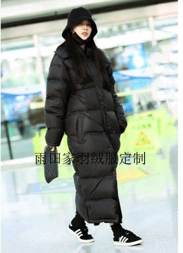 冬季过膝脚踝加厚纯色连帽羽绒服