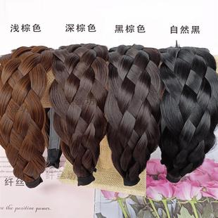 时尚手工编织假发麻花辫子加宽边遮盖白发箍带齿头饰气质头箍高端