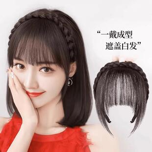 假发女发箍刘海一体真发补头顶薄款补发片无痕遮白发薄充前额神器