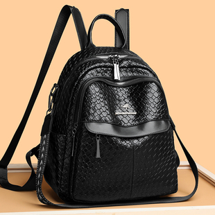 编织纹双肩包2026新款妈妈包休闲通勤时尚设计感旅行包大容量背包