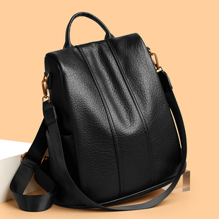 软皮双肩包女复古单肩包时尚高级感韩版防盗背包百搭大容量通勤包