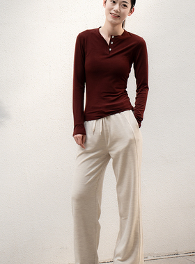 美利奴羊毛女士中腰阔腿运动裤可机洗不变形抗起球美丽诺薄绒卫裤