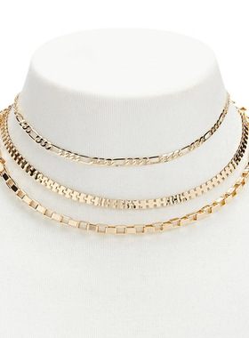 跨境配饰新品欧美多层几何链环项