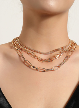 欧美跨境饰品时尚几何多层方形锁