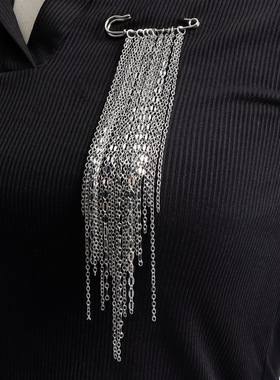 欧美跨境饰品时尚多流苏高级胸针轻奢金属链条别针配饰爆款胸花