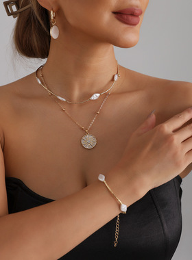 欧美跨境饰品镶钻太阳花吊坠项链