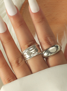 欧美ins创意做旧几何戒指两件套冷淡风个性开口食指戒网红手饰女