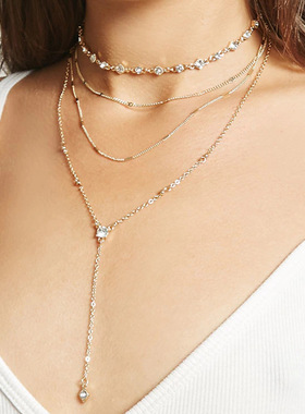 跨境新款长流苏饰品层次水钻Y形