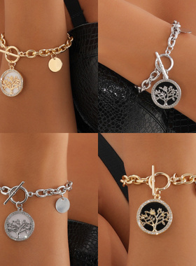 欧美跨境饰品几何粗链OT扣圆形黑