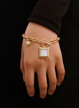 欧美跨境饰品几何粗链OT扣方形白
