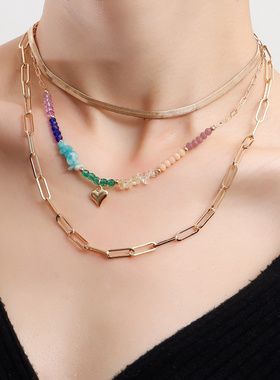 欧美跨境饰品潮流多层回形扁蛇链