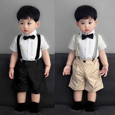 男宝宝周岁礼服套装夏季男童小西装帅气儿童背带裤两件套花童主持