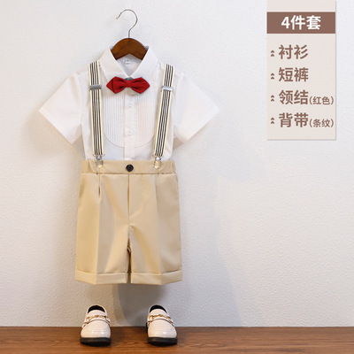 男宝宝周岁礼服套装夏季男童小西装帅气儿童背带裤两件套花童主持 — 4