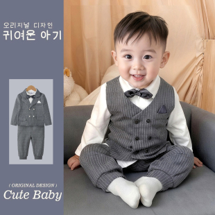 一周岁男宝宝礼服秋冬婴幼儿加绒小西装 小少爷百天生日宴衣服 套装