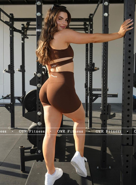 现货  ALPHALETE 女AMPLIFY SHORT 4.5 运动健身高腰褶皱显臀短裤