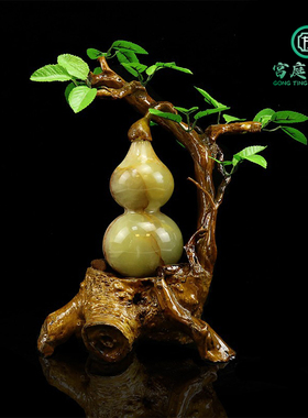 天然玉石葫芦摆件客厅酒柜装饰品