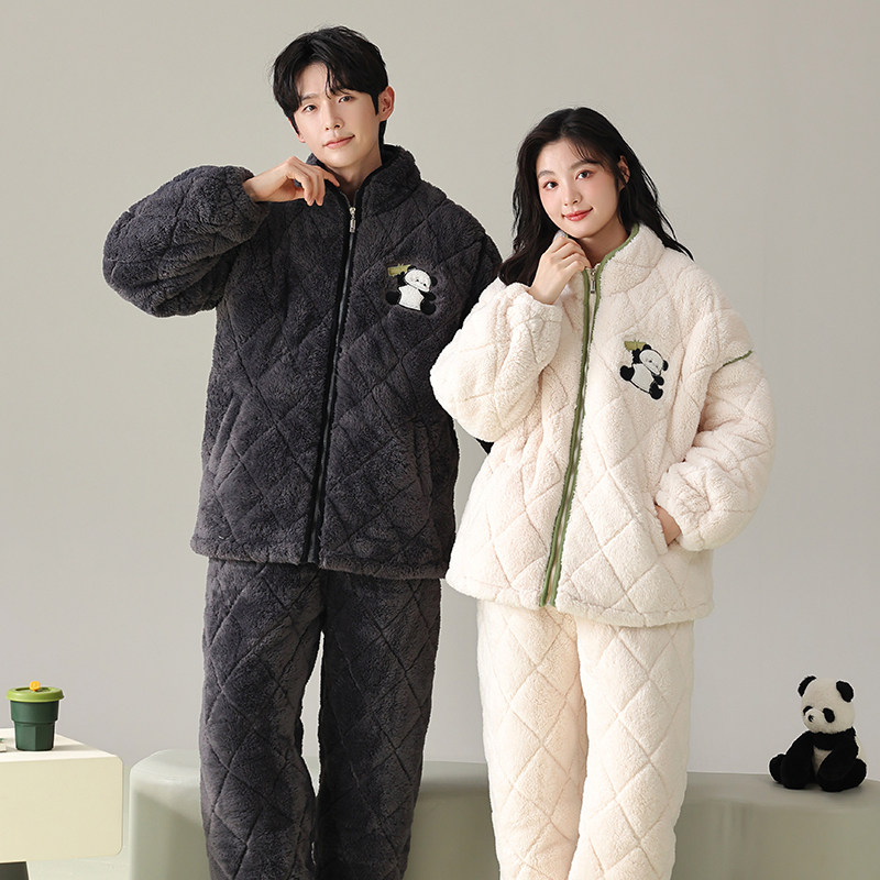 Kiai 可外穿冬季情侣睡衣女夹棉三层加绒加厚保暖可外穿珊瑚绒男