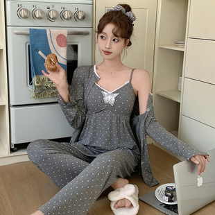 Kiai 可外穿莱赛尔三件套吊带睡衣女带胸垫开衫长袖甜美家居服