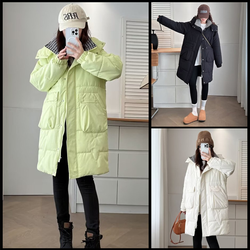 大码女装韩版加厚连帽中长款保暖棉衣/棉服