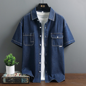 新款 青年修身 水洗牛仔短袖 以2026夏季 衬衫 男士 薄款 百搭休闲衬衣純
