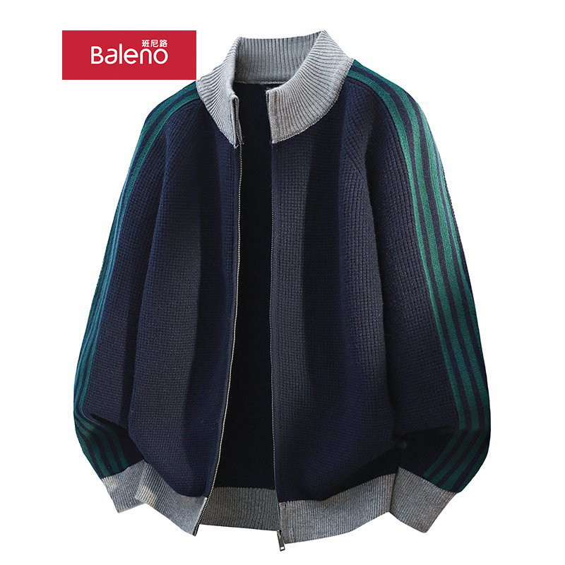 班尼路开衫针织外套男春秋季美式风条纹立领衣服青年宽松毛线夹克,男装,针织衫/毛衣,淘宝优惠券,粉丝福利购,淘宝优惠卷