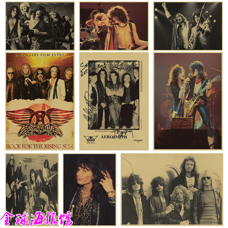 Aerosmith 空中铁匠 摇滚乐队 复古怀旧牛皮纸装饰海报招贴墙画芯 - 实物图