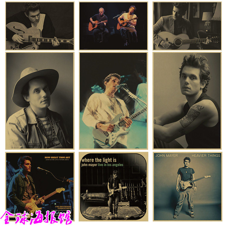 约翰梅尔 john mayer 囧妹吉他大师复古牛皮纸海报琴行装饰画挂画