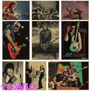 Steve Val Joe Satriani摇滚吉他手大师复古牛皮纸海报装饰画贴画